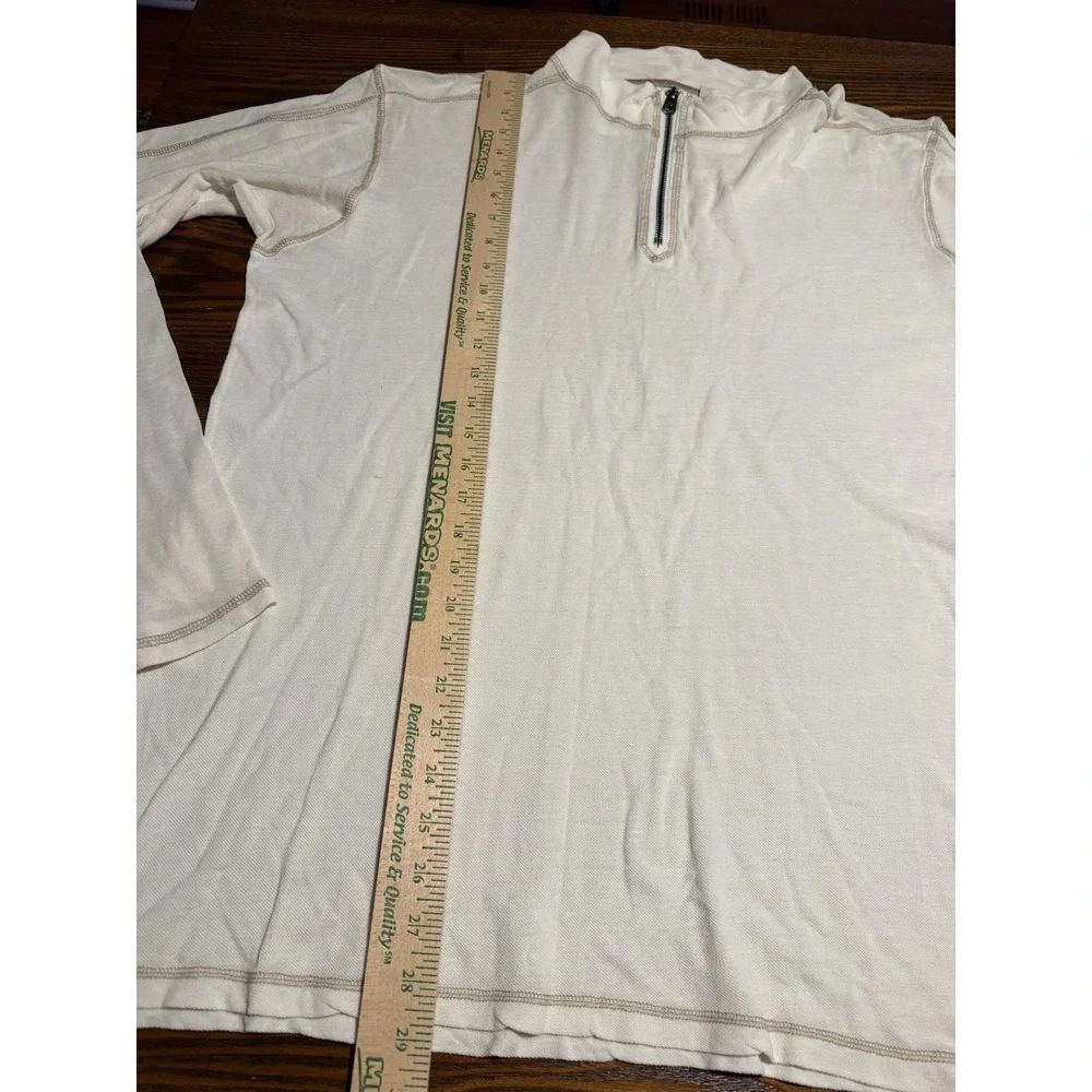 Margaritaville Mens XL Quarter Zip Pullover Off White Cotton Contrast Stitching